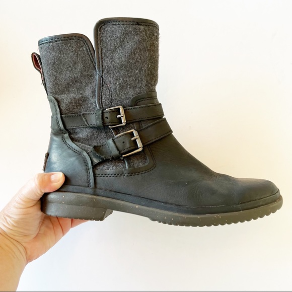 UGG Shoes - Ugg Simmens 8” Waterproof Boots Leather Wool Charcoal Gray Black Size 10